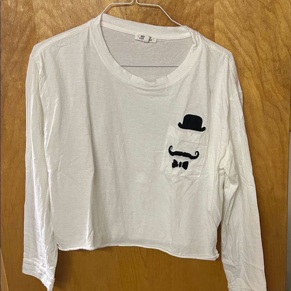 Charming White Long Sleeve Kids Tee with Black Graphic